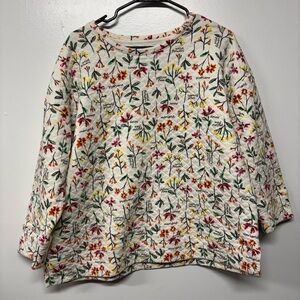 Lands End Quilted Floral Cotton Crew Neck Sweater Size XL